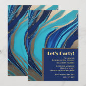 Abstracte Flow Art- Blauw & Goud Kaart (Voorkant / Achterkant)