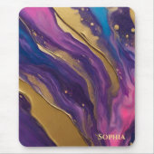 Abstracte Flow Art- Blauw Paarse Roze en Goud- Muismat (Voorkant)