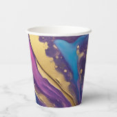 Abstracte Flow Art- Blauw Paarse Roze en Goud- Papieren Bekers (Achterkant)