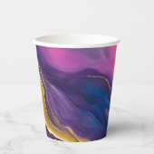 Abstracte Flow Art- Blauw Paarse Roze en Goud- Papieren Bekers (Voorkant)