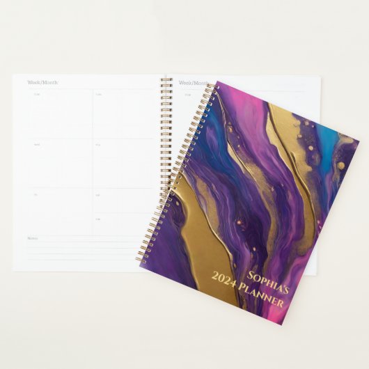 Abstracte Flow Art- Blauw Paarse Roze en Goud- Planner (Display)