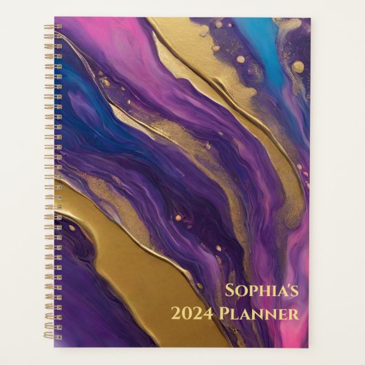Abstracte Flow Art- Blauw Paarse Roze en Goud- Planner (Voorkant)