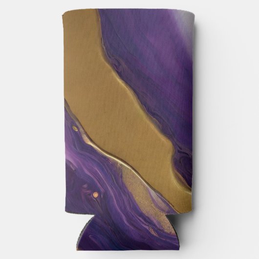 Abstracte Flow Art- Blauw Paarse Roze en Goud- Seltzer Blikjeskoeler (Achterkant)