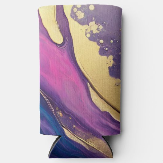 Abstracte Flow Art- Blauw Paarse Roze en Goud- Seltzer Blikjeskoeler (Voorkant)