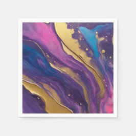Abstracte Flow Art- Blauw Paarse Roze en Goud- Servet