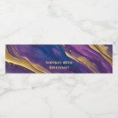 Abstracte Flow Art- Blauw Paarse Roze en Goud- Waterfles Etiket (Enkel label)