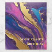 Abstracte Flow Art- Blauw Paarse Roze en Goud- Wijn Etiket (Enkel label)