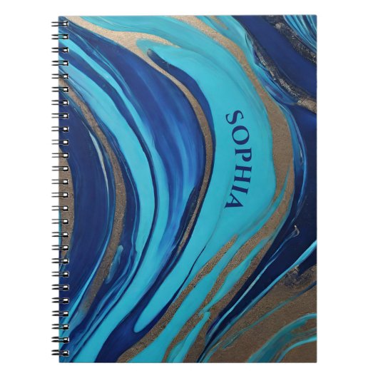 Abstracte Flow Art-Blue en Gold- Notitieboek (Voorkant)