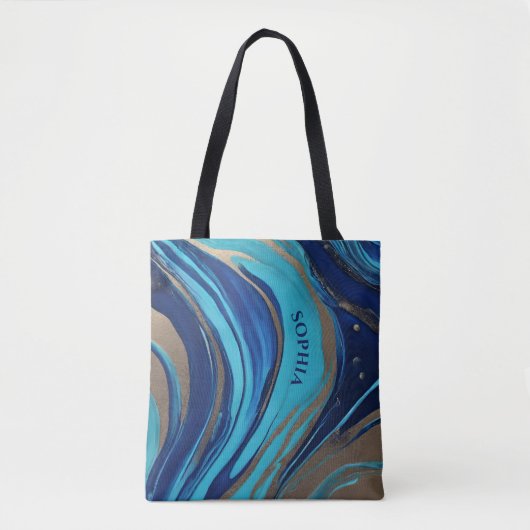 Abstracte Flow Art-Blue en Gold- Tote Bag (Voorkant)