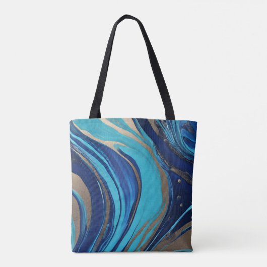 Abstracte Flow Art-Blue en Gold- Tote Bag (Achterkant)