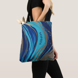 Abstracte Flow Art-Blue en Gold- Tote Bag