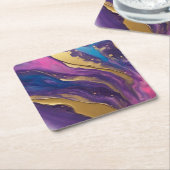 Abstracte Flow Art-Blue Paarse Roze en Goud- Kartonnen Onderzetters (Schuin)