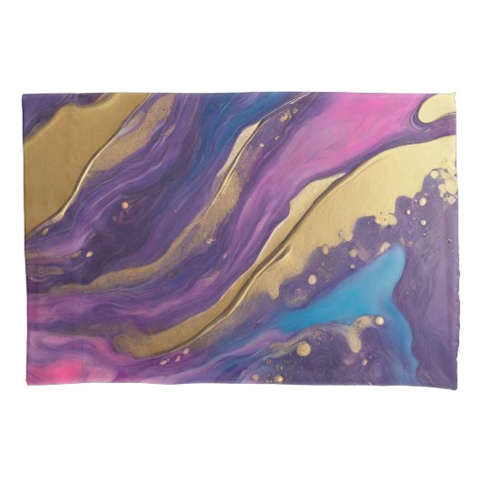 Abstracte Flow Art-Blue Paarse Roze en Goud- Kussensloop (Voorkant)
