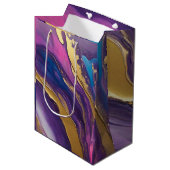 Abstracte Flow Art-Blue Paarse Roze en Goud- Medium Cadeauzakje (Voorkant Gekanteld)