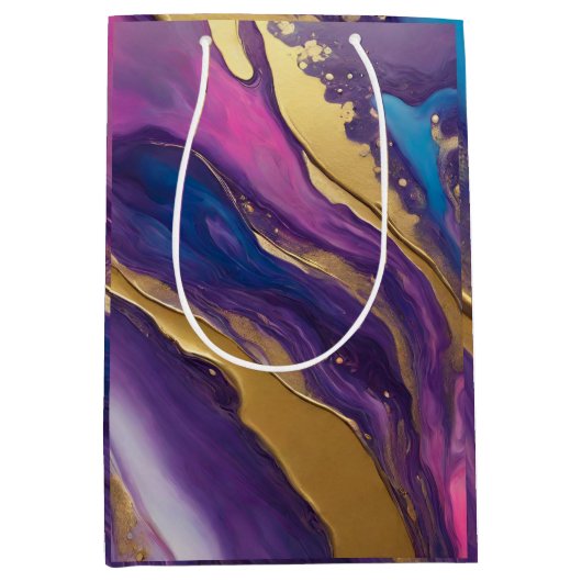 Abstracte Flow Art-Blue Paarse Roze en Goud- Medium Cadeauzakje (Voorkant)