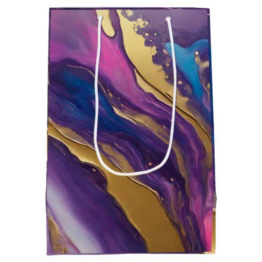 Abstracte Flow Art-Blue Paarse Roze en Goud- Medium Cadeauzakje (Achterkant)