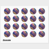 Abstracte Flow Art-Blue Paarse Roze en Goud- Ronde Sticker (Vel)