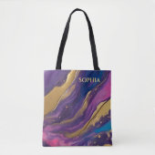 Abstracte Flow Art-Blue Paarse Roze en Goud- Tote Bag (Voorkant)