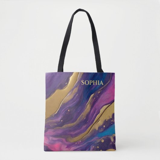 Abstracte Flow Art-Blue Paarse Roze en Goud- Tote Bag (Voorkant)