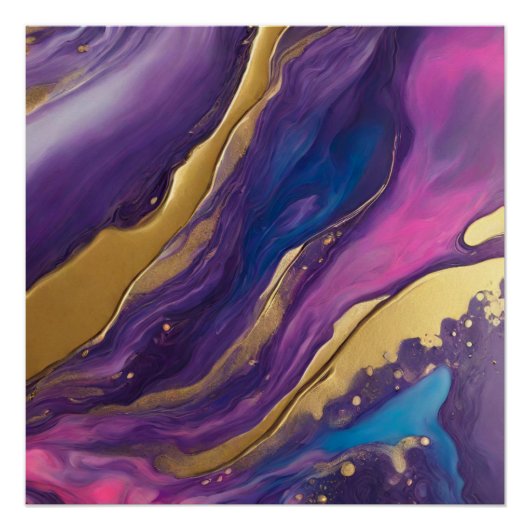 Abstracte Flow Art-Blue Paarse roze goud- Perfect Poster (Voorkant)