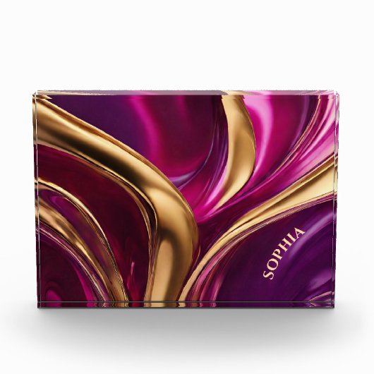 Abstracte Flow Art- Fuchsia Paarse en Gold- Fotoblokken (Voorkant)