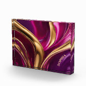 Abstracte Flow Art- Fuchsia Paarse en Gold- Fotoblokken (Rechts)