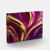 Abstracte Flow Art- Fuchsia Paarse en Gold- Fotoblokken (Links)