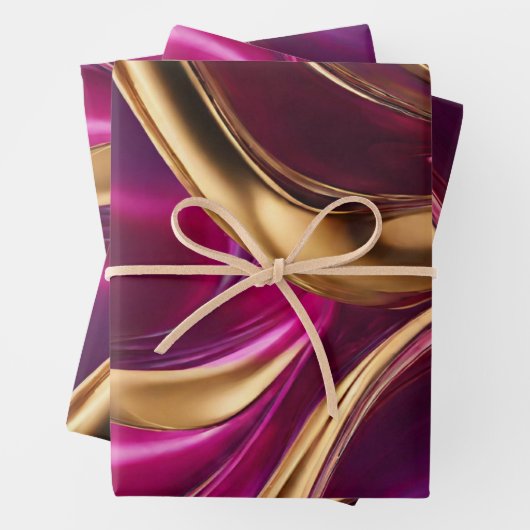 Abstracte Flow Art- Fuchsia Paarse en Gold- Inpakpapier Vel (In situ)