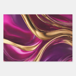 Abstracte Flow Art- Fuchsia Paarse en Gold- Inpakpapier Vel