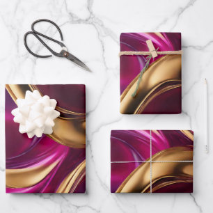 Abstracte Flow Art- Fuchsia Paarse en Gold- Inpakpapier Vel
