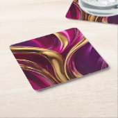 Abstracte Flow Art-Fuchsia Paarse en Gold- Kartonnen Onderzetters (Schuin)