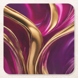 Abstracte Flow Art-Fuchsia Paarse en Gold- Kartonnen Onderzetters