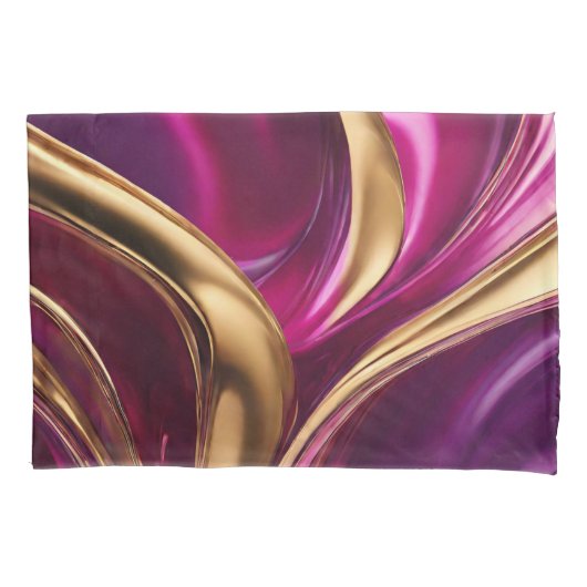 Abstracte Flow Art-Fuchsia Paarse en Gold- Kussensloop (Voorkant)