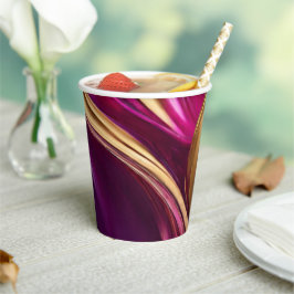 Abstracte Flow Art- Fuchsia Paarse en Gold- Papieren Bekers