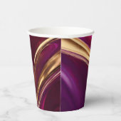 Abstracte Flow Art- Fuchsia Paarse en Gold- Papieren Bekers (Rechts)