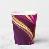 Abstracte Flow Art- Fuchsia Paarse en Gold- Papieren Bekers (Voorkant)