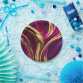 Abstracte Flow Art-Fuchsia Paarse en Gold- Papieren Bordje (Feest)