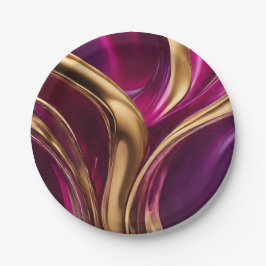 Abstracte Flow Art-Fuchsia Paarse en Gold- Papieren Bordje