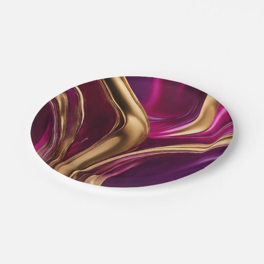 Abstracte Flow Art-Fuchsia Paarse en Gold- Papieren Bordje (Gekanteld)