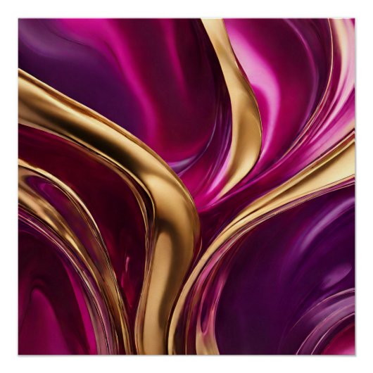 Abstracte Flow Art-Fuchsia Paarse en Gold- Perfect Poster (Voorkant)