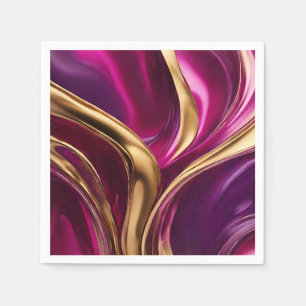 Abstracte Flow Art- Fuchsia Paarse en Gold- Servet