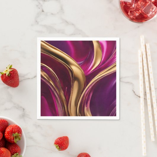Abstracte Flow Art-Fuchsia Paarse en Gold- Servet (Insitu)