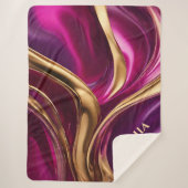 Abstracte Flow Art-Fuchsia Paarse en Gold- Sherpa Deken (Voorkant)