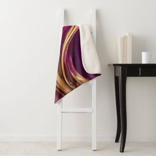 Abstracte Flow Art-Fuchsia Paarse en Gold- Sherpa Deken (In situ)