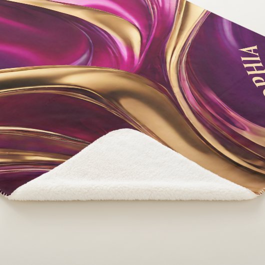 Abstracte Flow Art-Fuchsia Paarse en Gold- Sherpa Deken (3/4)