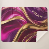 Abstracte Flow Art-Fuchsia Paarse en Gold- Sherpa Deken (Voorkant (horizontaal))