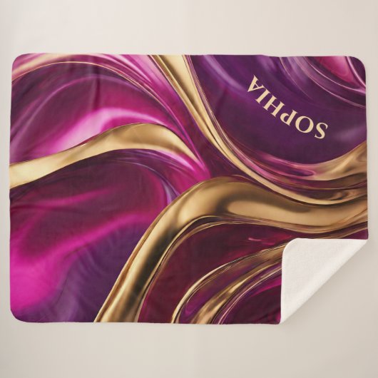 Abstracte Flow Art-Fuchsia Paarse en Gold- Sherpa Deken (Voorkant (horizontaal))