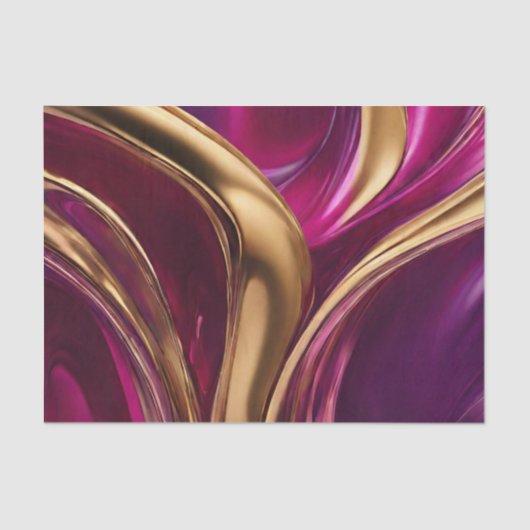Abstracte Flow Art-Fuchsia Paarse en Gold- Tissuepapier (Voorkant)