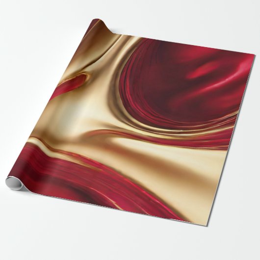 Abstracte Flow Art-Red en Gold- Cadeaupapier (Uitgerold)