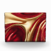 Abstracte Flow Art- Ruby Red en Gold- Fotoblokken (Voorkant)